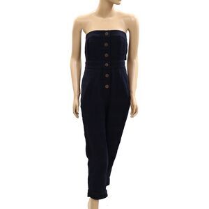 Free People Free Est Tube Jumpsuit Smocked Cutout Cotton Navy Solid S 284656